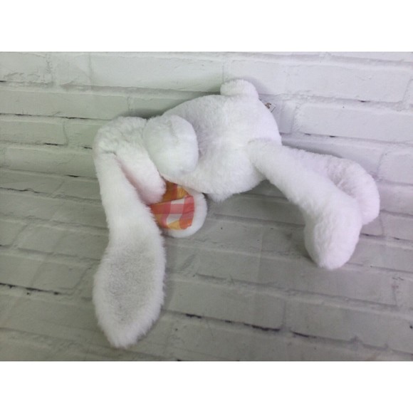 Plushible White Bunny Rabbit Plush Stuffed Animal Toy Pink Orange Plaid Ears - Picture 4 of 7